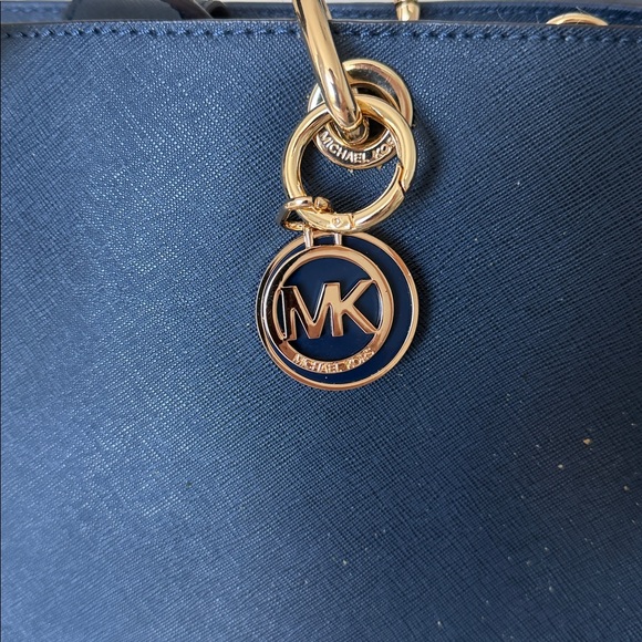 Michael Kors Navy Blue Satchel with Gold Accents - Picture 8 of 9